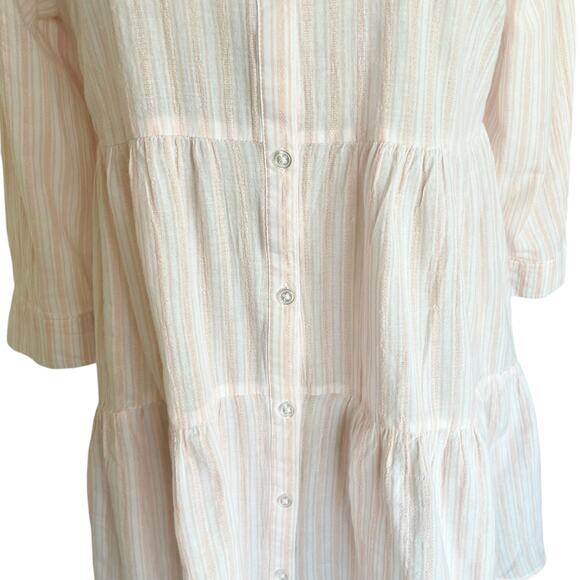 C EST 1946 Pink & White Striped Tiered Shirt Dress Tunic MEDIUM Cottage Bohemian - Picture 3 of 9